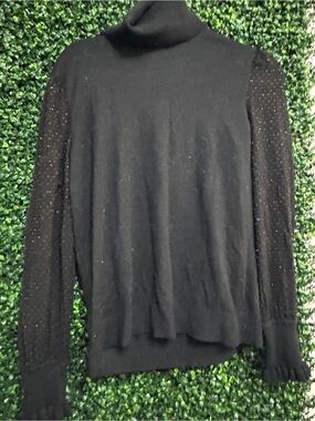 Black Turtleneck Sweater with Textured Sleeves